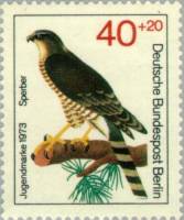 (1973-007) Марка Германия (ФРГ) "Ястреб-перепелятник"    Хищные птицы III O