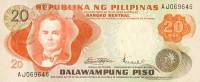 (1970) Банкнота Филиппины 1970 год 20 песо "Мануэль Кесон"   UNC