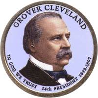 24p Монета США 2012 год 1 доллар Гровер Кливленд - второй срок  Вариант №1 Латунь  COLOR. Цветная