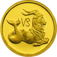 (017ммд) Монета Россия 2002 год 25 рублей "Козерог"  Золото Au 999  UNC