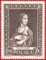 (1956-040) Марка Польша "Дама с горностаем"   Международная музейная неделя II Θ