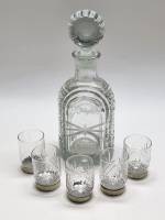 Штоф графин и 5 стопок хрусталь металлическое дно СССР