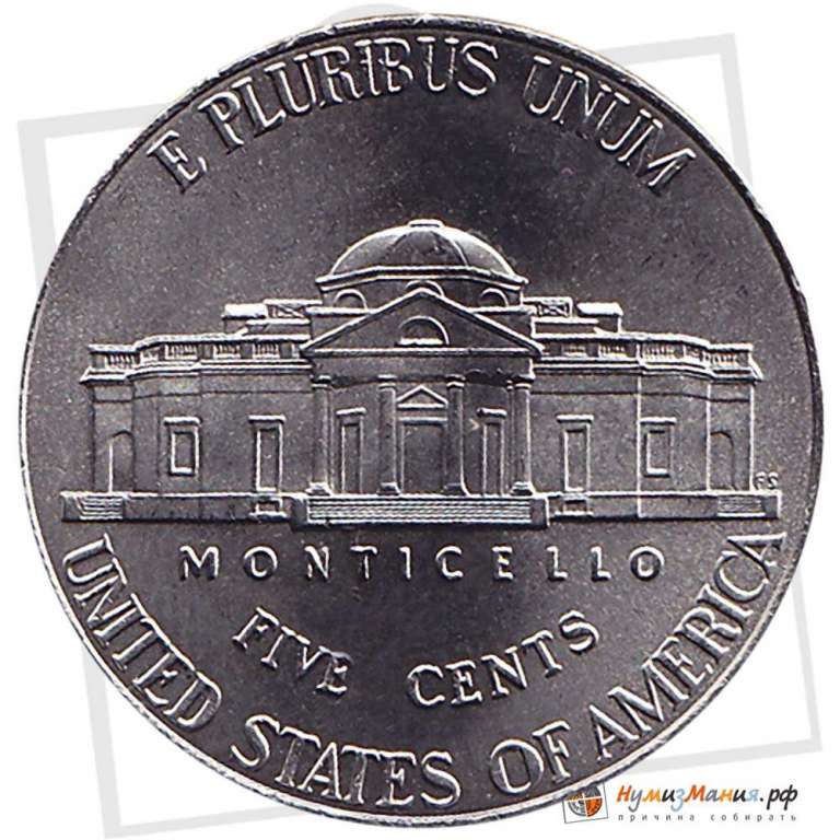 (2012p) Монета США 2012 год 5 центов   Томас Джефферсон анфас Медь-Никель  UNC