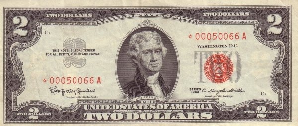 (1963) Банкнота США 1963 год 2 доллара &quot;Томас Джефферсон&quot;   UNC