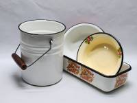 Бидон миски контейнер прямоугольный посуда эмалированная (4 предмета)
