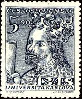 (1948-010) Марка Чехословакия "Карл IV и Св. Вацлав (Серо-голубая)"    600 лет со дня основания Карл