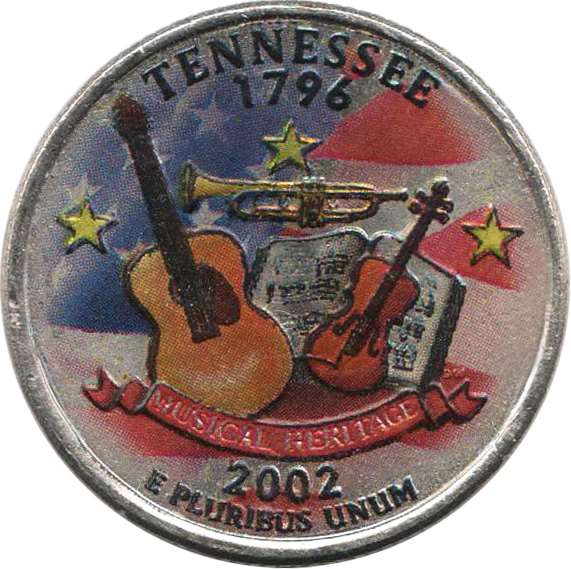 (016d) Монета США 2002 год 25 центов &quot;Теннесси&quot;  Вариант №2 Медь-Никель  COLOR. Цветная