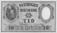 (,) Банкнота Швеция 1943 год 10 крон "Густав I Васа"   UNC