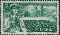 (1956-006) Марка Польша "Офицер с биноклем"   Польский торговый флот II Θ