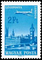 (1966-087) Марка Венгрия "Лондон"    Авиационные почтовые марки: города и самолеты III Θ