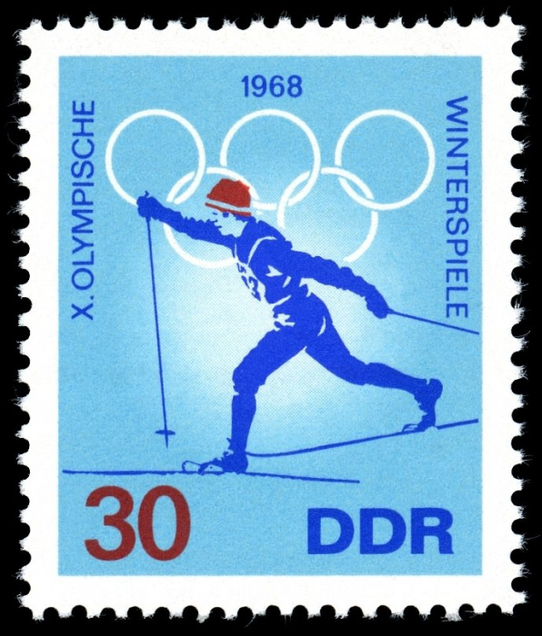 (1968-006) Марка Германия (ГДР) &quot;Лыжные гонки&quot;    Зимние ОИ 1968, Гренобль III Θ