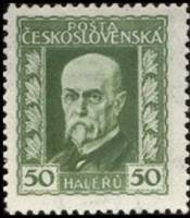 (1925-007) Марка Чехословакия "Т. Массарик (Зеленая)"    Президент Массарик (Стандартный выпуск) I Θ