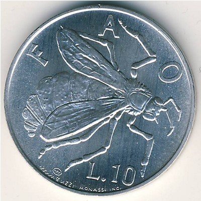 (1974) Монета Сан-Марино 1974 год 10 лир &quot;ФАО - Пчела&quot;  Алюминий  UNC
