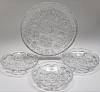 Блюдо круглое большое и три тарелки хрусталь СССР новогодняя сервировка