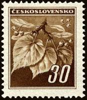 (1945-019) Марка Чехословакия "Липовая ветка (Коричневая)"    Липовая ветка. Пражское издание (Станд