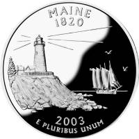 (023s, Ag) Монета США 2003 год 25 центов "Мэн"  Серебро Ag 900  PROOF