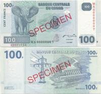 2007 Образец Банкнота Дем Республика Конго 2007 год 100 франков Слон   UNC