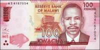 (,) Банкнота Малави 2014 год 100 квача "Джеймс Фредерик Сангала"   UNC