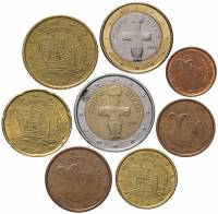 (2008-2018, 8 монет) Набор монет Евро Кипр Смесь годов год   XF