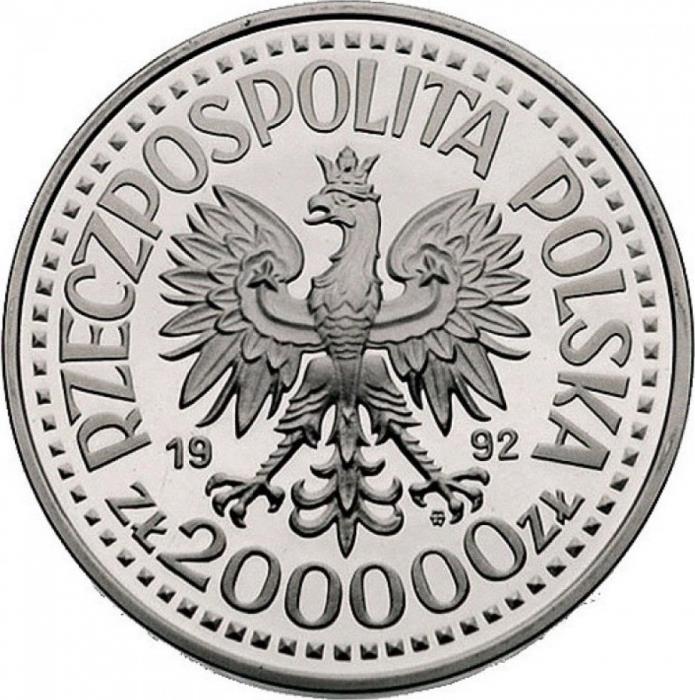 (1992) Монета Польша 1992 год 200000 злотых &quot;Северные конвои&quot;  Серебро Ag 750 Серебро Ag 750  PROOF