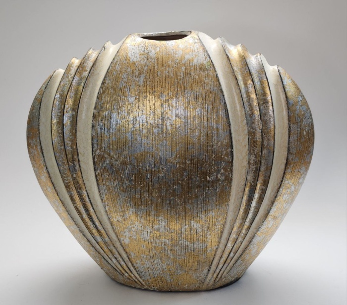 Ваза большая керамика 32х13х32 см золотая