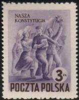 (1952-041) Марка Польша "Демонстрация Конституции (Фиолетовая, черно-фиолетовая)"   Новая Конституци