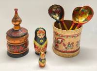 Деревянная посуда, банки для хранения, ложки, матрёшка, хохлома, СССР