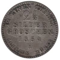 Монета Пруссия 1854 год 2 1/2 гроша (1/12 талера) А, VF