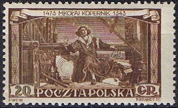(1953-015) Марка Польша &quot;Коперник в обсерватории&quot;   480 лет со дня рождения Н. Коперника II Θ