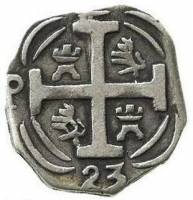 (№1823km15.1) Монета Гондурас 1823 год 2 Reales (Замок-Лев)