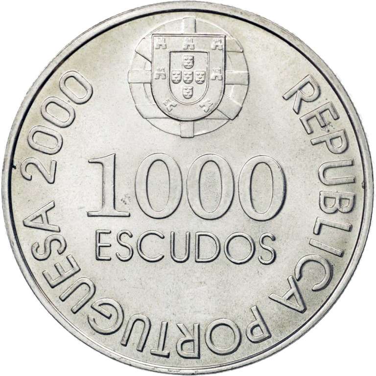 (2000) Монета Португалия 2000 год 1000 эскудо &quot;Жуан де Каштру&quot;  Серебро Ag 500  UNC