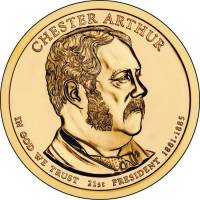 21s Монета США 2012 год 1 доллар Честер Артур 2012 год Латунь  PROOF