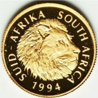(№1994km189) Монета Южная Африка 1994 год 1/10 Ounce (Натура - Лев)