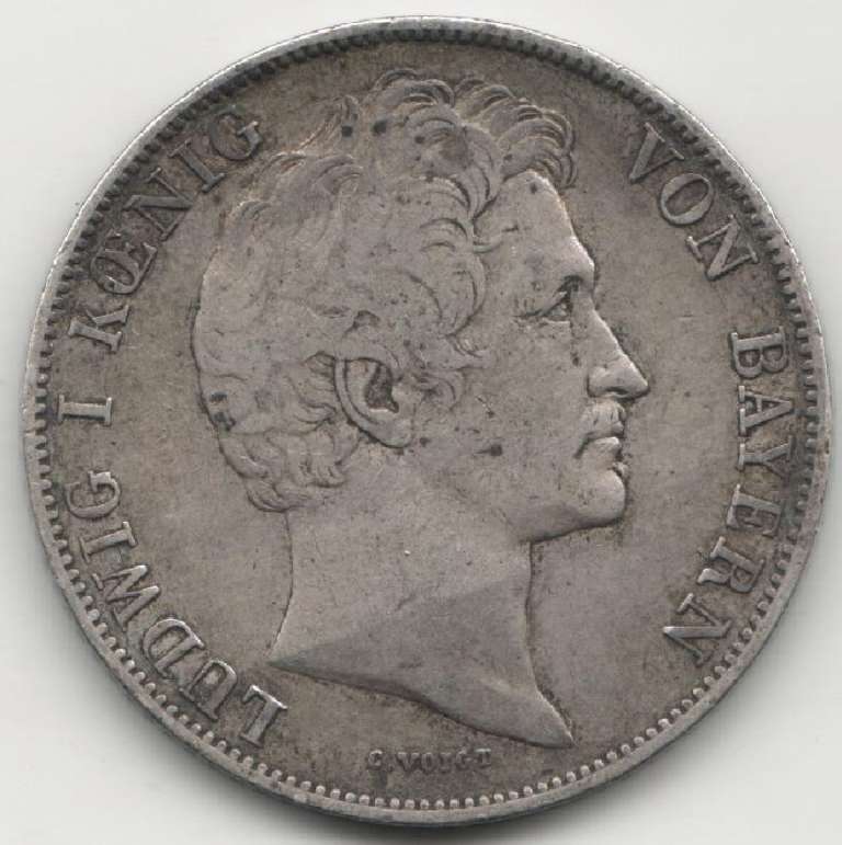 1839 Монета Германия (Бавария) 1839 год 1 гульден Людвиг I  Серебро Ag 900  XF