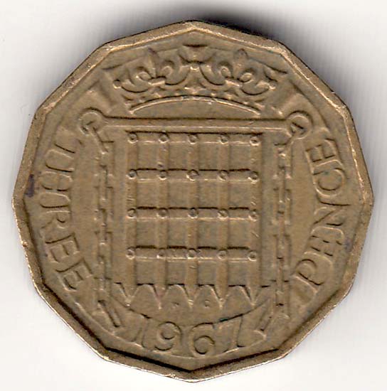 (1967) Монета Великобритания 1967 год 3 пенса &quot;Елизавета II&quot;  Латунь  VF