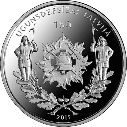 2015 Монета Латвия 2015 год 5 евро Пожарная охрана Латвии. 150 лет  Серебро Ag 925  PROOF