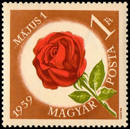 (1959-013) Марка Венгрия "Роза (Коричневая)"    День 1 Мая I &Theta;