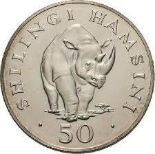(1974) Монета Танзания 1974 год 50 шиллингов &quot;Черный носорог &quot;  Серебро Ag 500  UNC