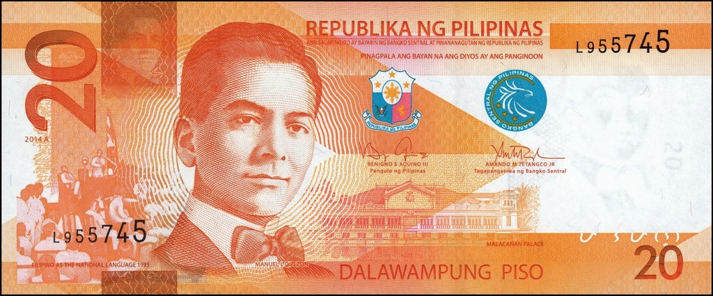 (,) Банкнота Филиппины 2014 год 20 песо &quot;Мануэль Кесон&quot;   UNC