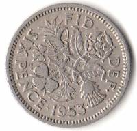 (1953) Монета Великобритания 1953 год 6 пенсов "Елизавета II"  Медь-Никель  XF
