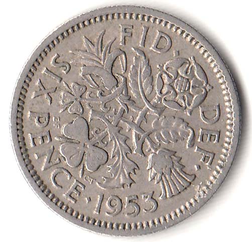 (1953) Монета Великобритания 1953 год 6 пенсов &quot;Елизавета II&quot;  Медь-Никель  XF