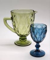 Графин Lenardi 1 л. и бокал цветное современное стекло зеленое и синее ромбы