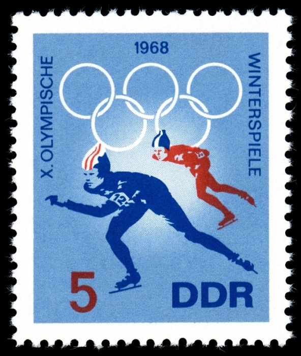 (1968-001) Марка Германия (ГДР) &quot;Конькобежный спорт&quot;    Зимние ОИ 1968, Гренобль III O