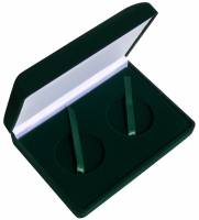 Коробка под 2 монеты в капсулах диаметром до 46 мм, Подходит для серебряных  монет 3 рубля Зелёная