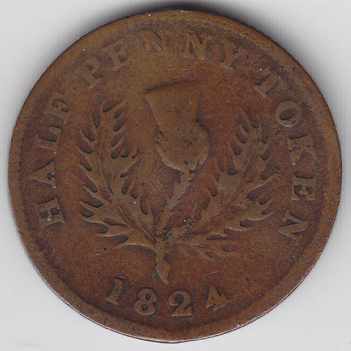 Монета Новая Шотландия Банковский жетон 1/2 пенни 1824 год, (Состояние - VF)