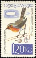 (1964-054) Марка Чехословакия "Зарянка"    Птицы III Θ