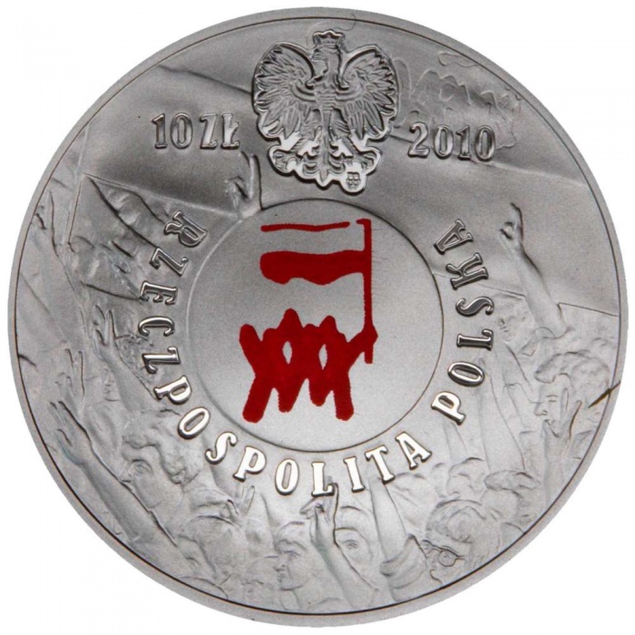 2010 Монета Польша 2010 год 10 злотых Политический кризис. 30 лет  Цветная Серебро Ag 925  PROOF