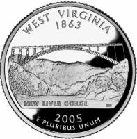 (035d) Монета США 2005 год 25 центов "Западная Виргиния"  Медь-Никель  UNC