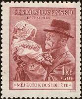 (1938-004) Марка Чехословакия "Т. Массарик (Красная)"    88 лет со дня рождения Т. Массарика III O