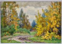 Картина Тулаев В. Н. 1986 г. Осенний пейзаж № 2 масло холст фанера 35х25 см